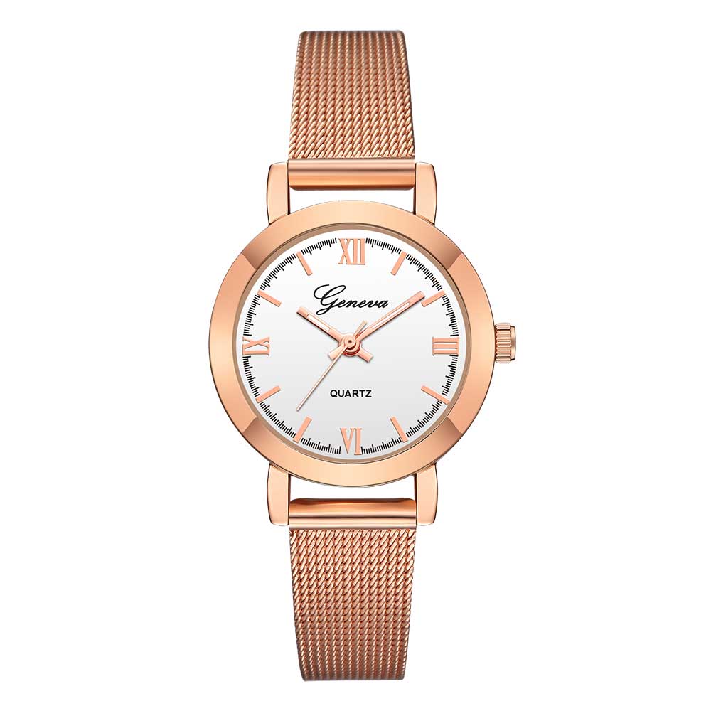 Ceas Geneva Dama Quartz Casual Elegant Rosegold-alb, PN999280RAB, curea din metal (mesh), afisaj Analog