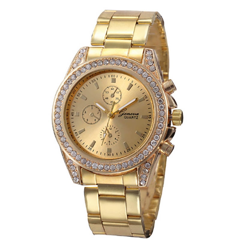 Ceas Geneva Dama Quartz Casual Elegant Gold, PN999668GD, curea din metal (zale), afisaj Analog