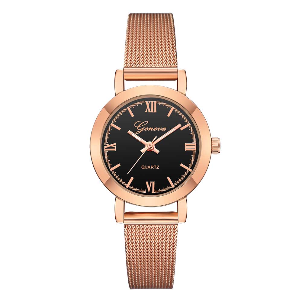 Ceas Geneva Dama Quartz Casual Elegant Rosegold-negru, PN999280RNU, curea din metal (mesh), afisaj Analog