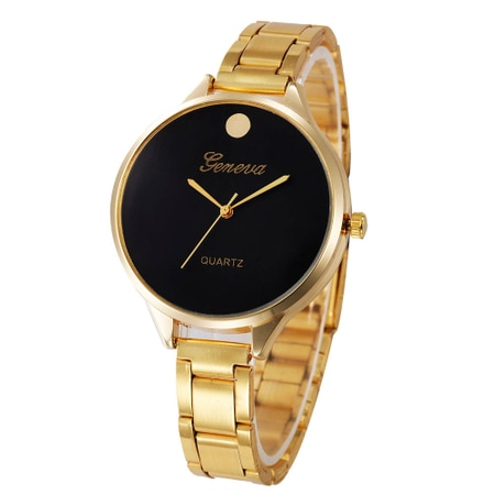 Ceas Geneva Dama Quartz Casual Elegant Gold-negru, PN999971GNU, curea din metal (zale), afisaj Analog