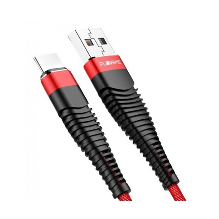 Cablu de date incarcare rapida, USB-C, 2A, lungime 2m, rosu, original Floveme, rezistent