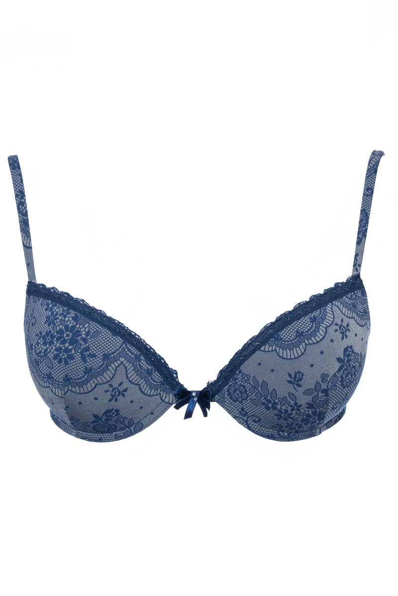 Sutien cu push-up, model floral, Intimamoda, Bleumarin