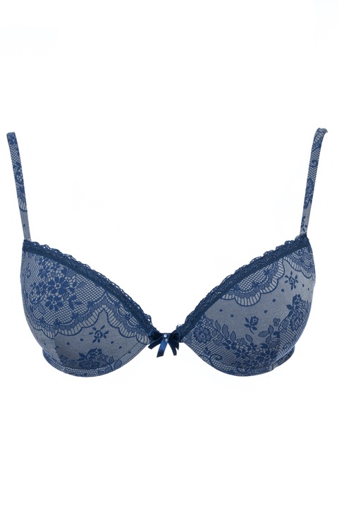 Sutien cu push-up, model floral, Intimamoda, Bleumarin