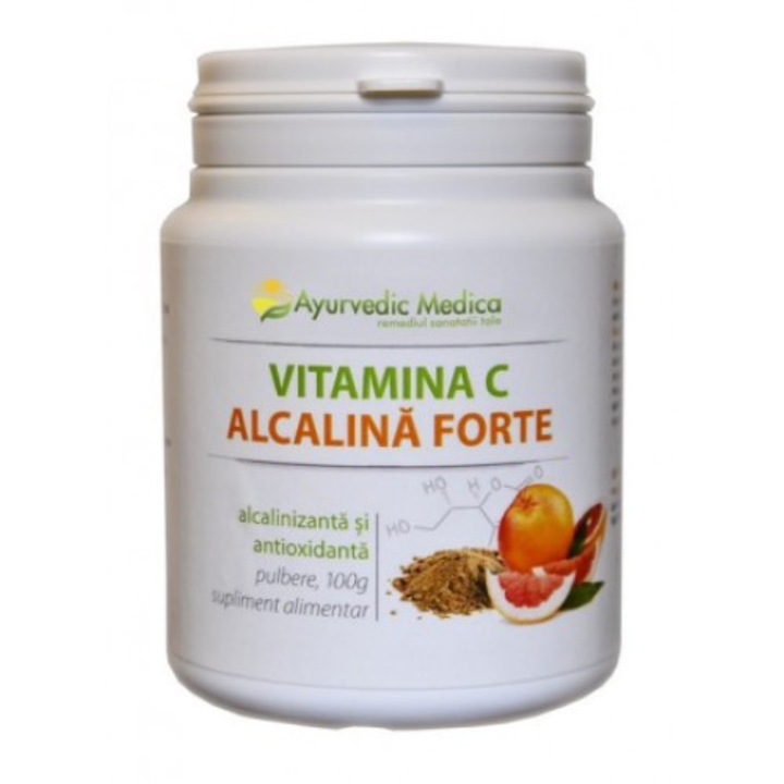 Vitamina C alcalina forte , Ayurvedic Medica, pulbere 100g