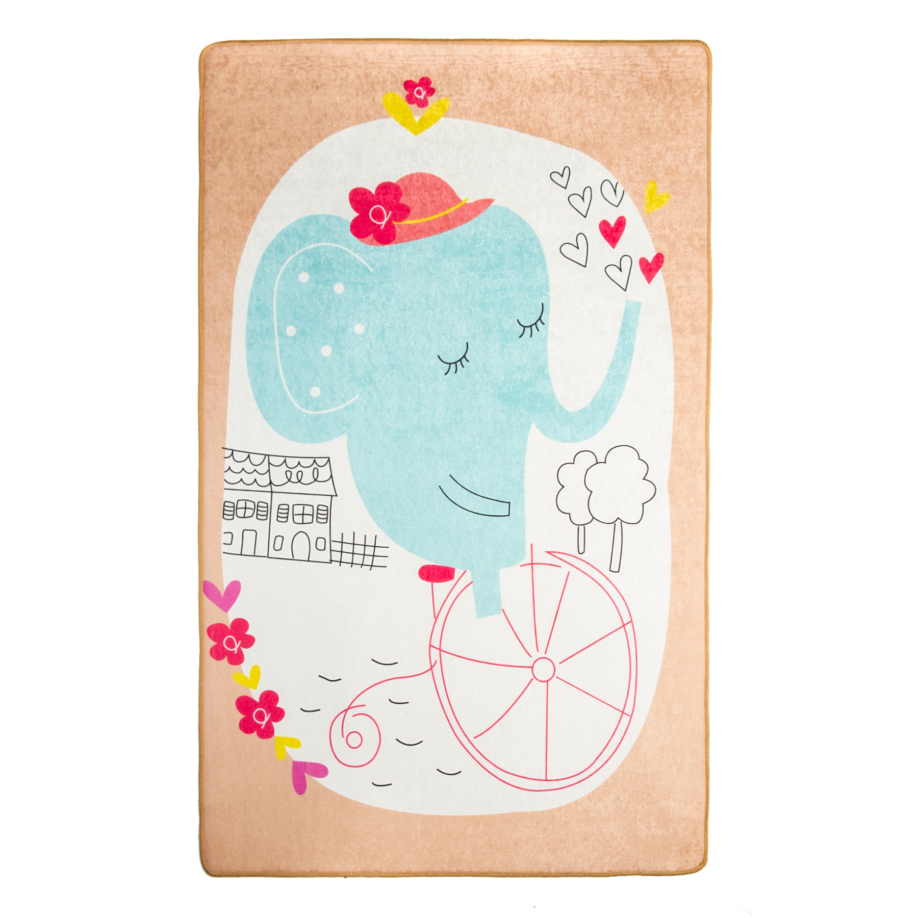 Covor Copii, ELEPHANTS BIKE BEJ,100 cm x 160 cm, Casafun