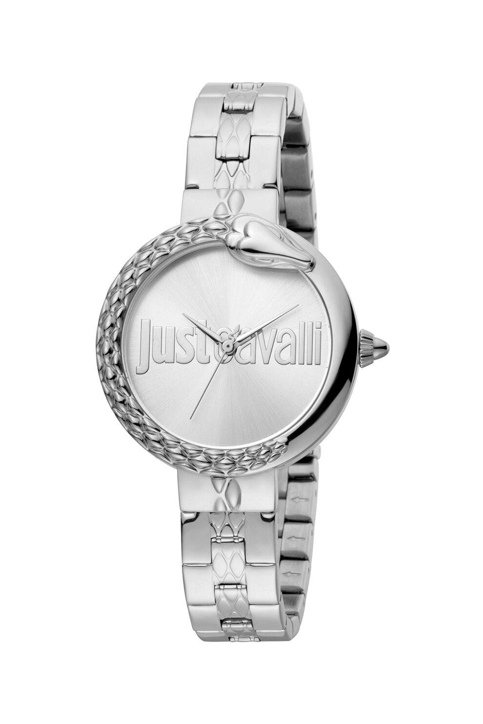 JUST CAVALLI, Ceas rotund cu bratara metalica, Argintiu