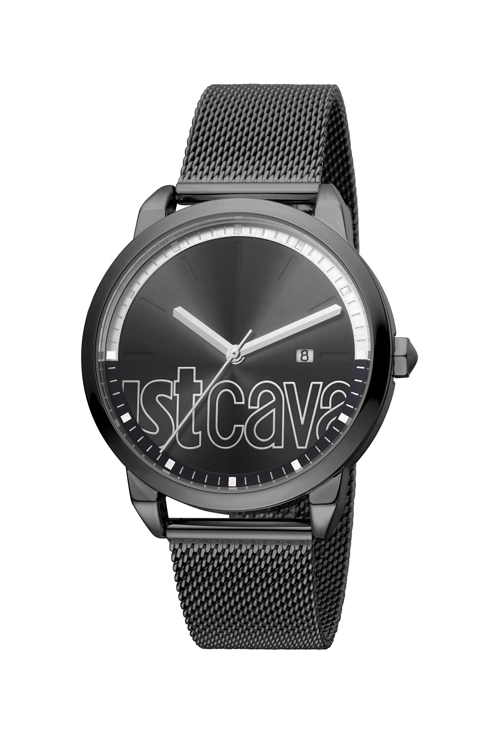 JUST CAVALLI, Ceas rotund cu bratara metalica cu model plasa, Gri hematit