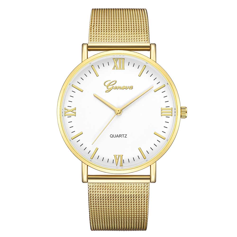 Ceas Geneva Unisex Quartz Casual Elegant Gold-alb, PN999427GAB, curea din metal (mesh), afisaj Analog