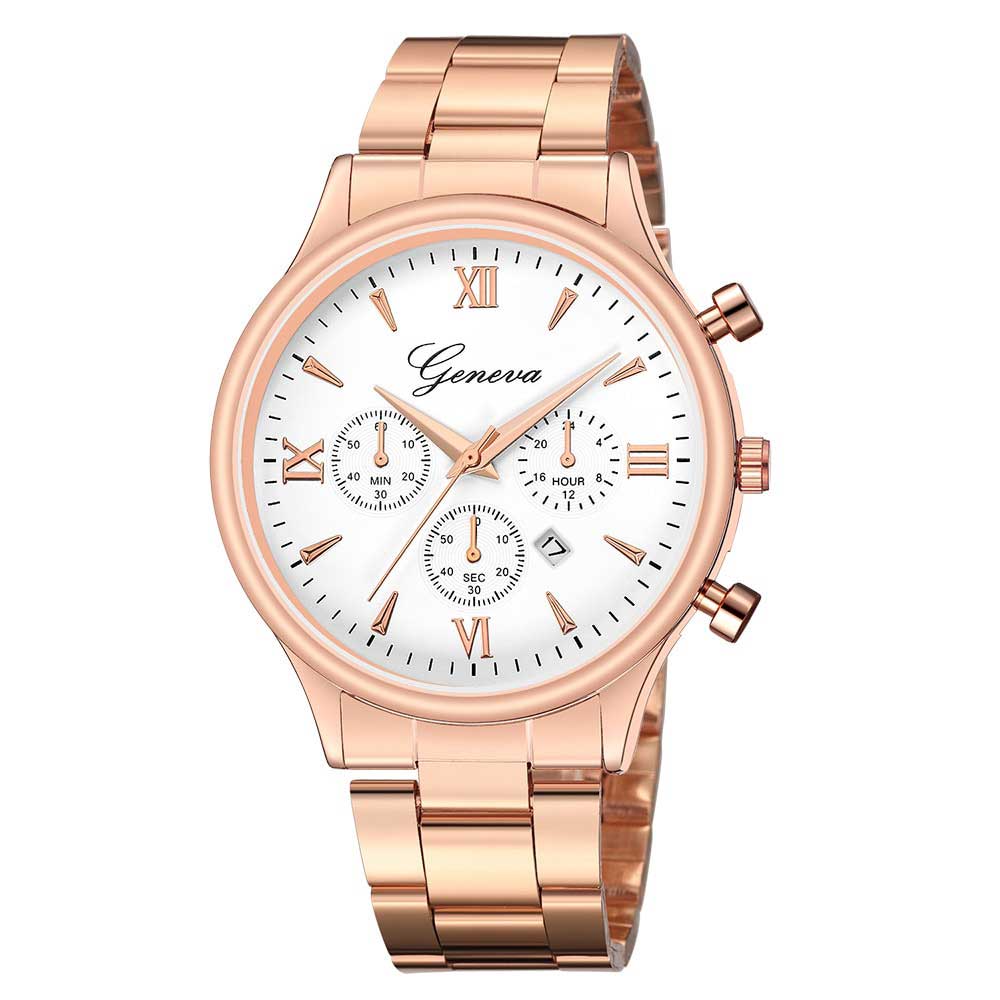 Ceas Geneva Unisex Quartz Casual Elegant Rose/alb, PN999466RAB, curea din metal (zale), afisaj Analog