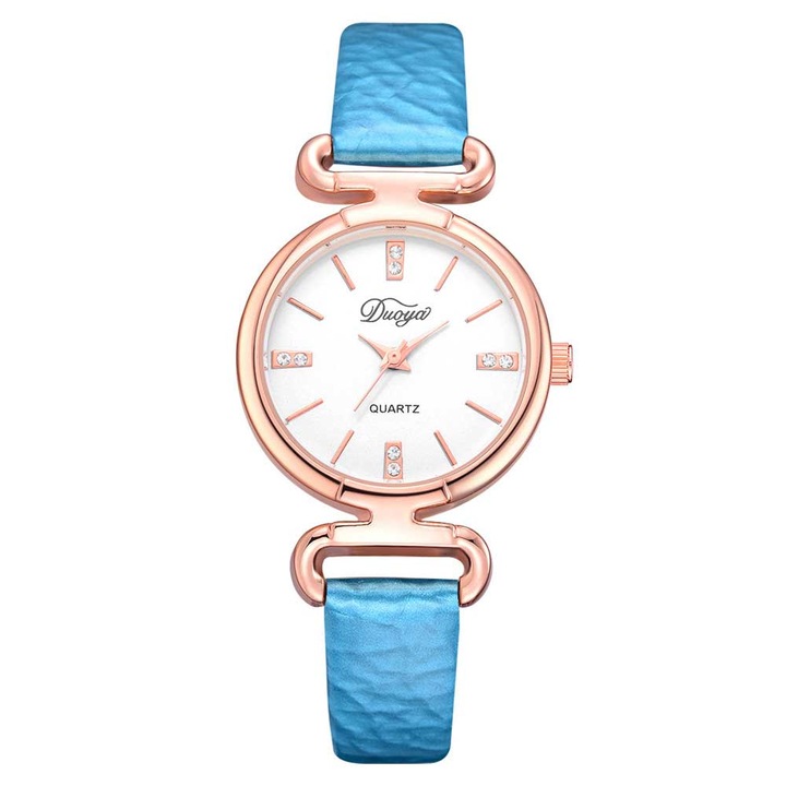 Ceas Duoya Unisex Quartz Casual Elegant Bleu, PN999404BU, curea din piele, afisaj Analog