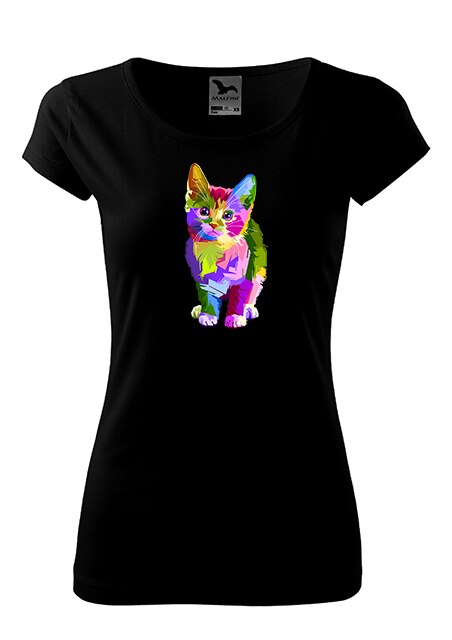 Tricou cu maneca scurta,pisica curcubeu