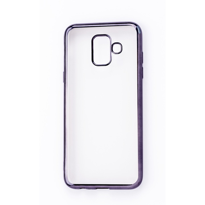 Прозрачен силиконов кейс с цветни краища за Samsung Galaxy A6 (2018)/A600, Case, Мек, Черен