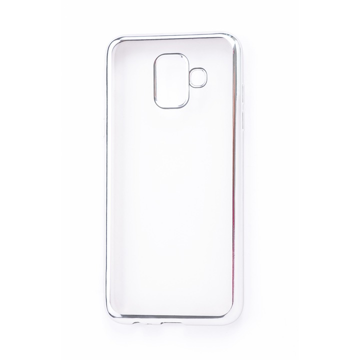 Прозрачен силиконов кейс с цветни краища за Samsung Galaxy J6 (2018)/J600F, Case, Мек, Сребрист