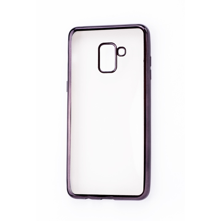 Прозрачен силиконов кейс с цветни краища за Samsung Galaxy A8 Plus (2018)/A730FD, Case, Мек, Черен