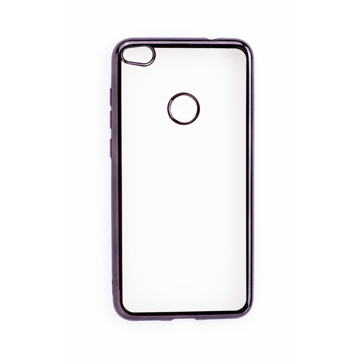 Прозрачен силиконов кейс с цветни краища за Huawei Honor 8 Lite, Case, Мек, Черен