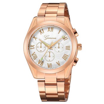 Ceas Geneva Unisex Quartz Casual Elegant Rosegold-alb, PN999533RAB, curea din metal (zale), afisaj Analog Ceas Geneva Unisex Quartz Casual Elegant Rosegold-alb, PN999533RAB, curea din metal (zale), afisaj Analog