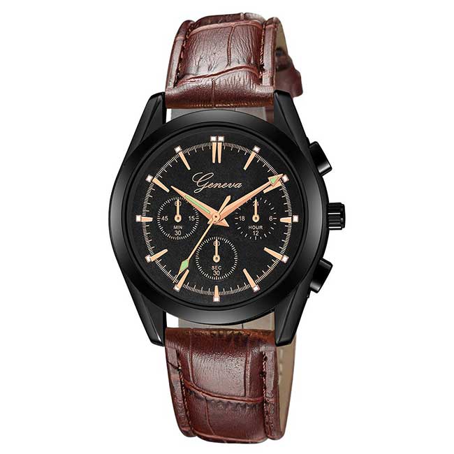 Ceas Geneva Unisex Quartz Casual Elegant Maro, PN999506MO, curea din piele, afisaj Analog