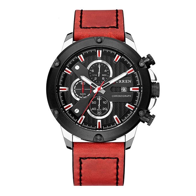 Ceas Curren Barbatesc Quartz Casual Elegant Rosu, PN999497RU, curea din piele, afisaj Analog