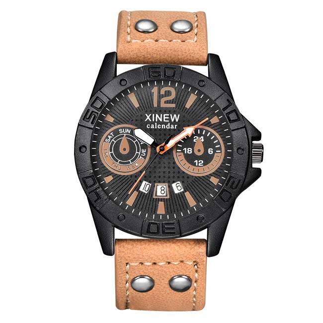Ceas XINEW Barbatesc Quartz Sport Crem, PN999373CM, curea din piele, afisaj Analog