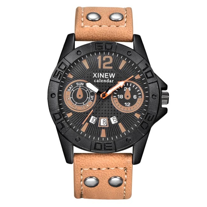 Ceas XINEW Barbatesc Quartz Sport Crem, PN999373CM, curea din piele, afisaj Analog