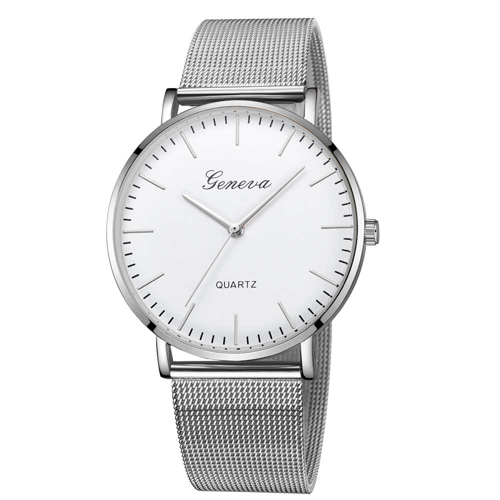 Ceas Geneva Unisex Quartz Casual Elegant Silver-alb, PN999426SAB, curea din metal (mesh), afisaj Analog