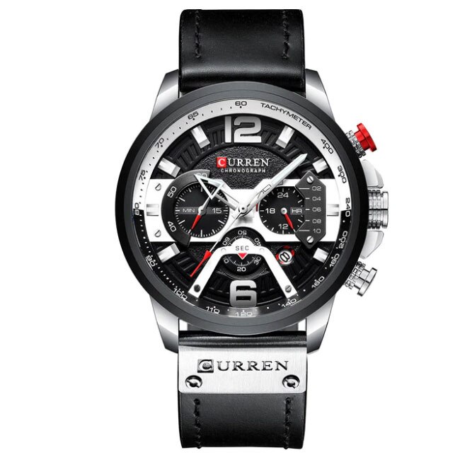 Ceas Curren Unisex Quartz Casual Elegant Negru-silver, PN999564NSR, curea din piele, afisaj Analog