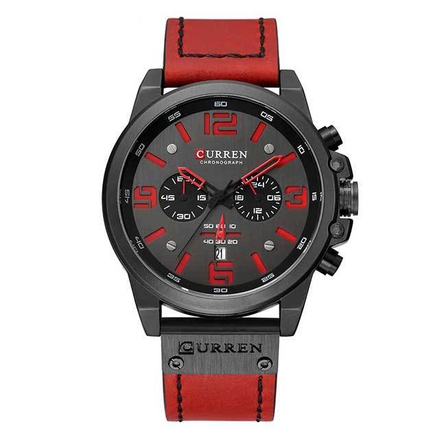 Ceas Curren Barbatesc Quartz Casual Elegant Rosu, PN999496RU, curea din piele, afisaj Analog
