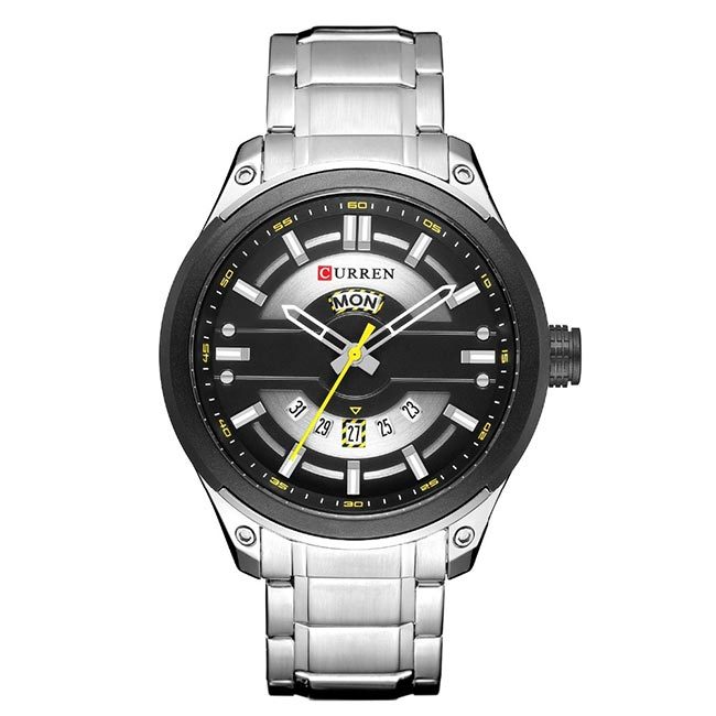 Ceas Curren Barbatesc Quartz Casual Elegant Silver-negru, PN999483SNU, curea din metal (zale), afisaj Analog