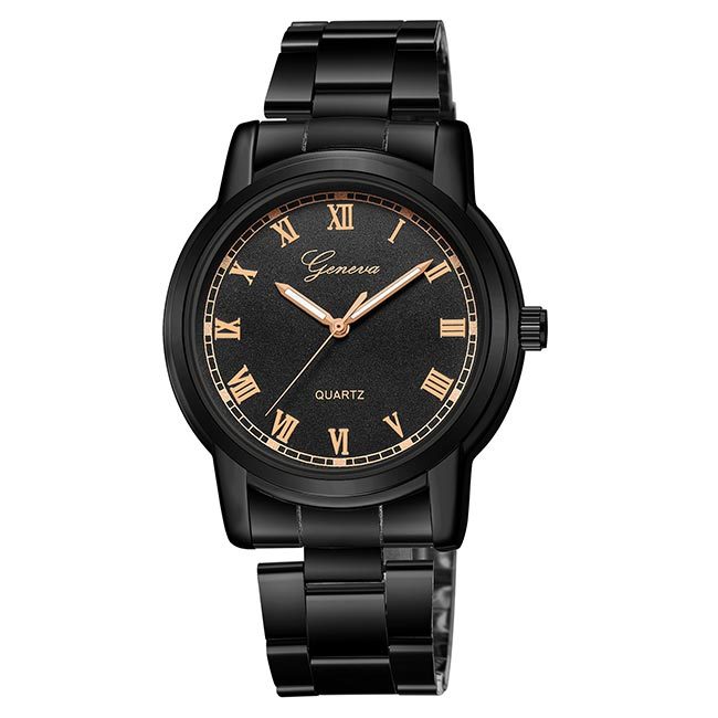 Ceas Geneva Unisex Quartz Casual Elegant Negru, PN999484NU, curea din metal (zale), afisaj Analog