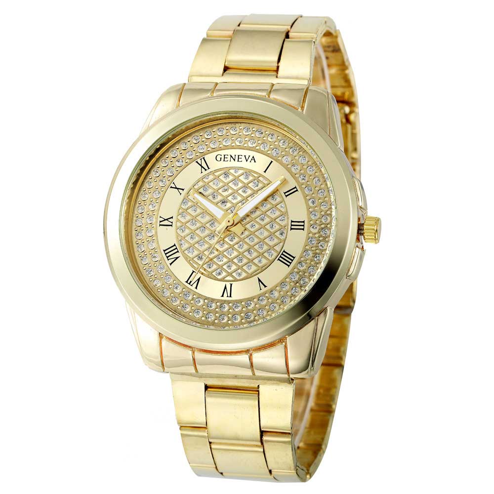 Ceas Geneva Unisex Quartz Casual Elegant Gold, PN999958GD, curea din metal (zale), afisaj Analog
