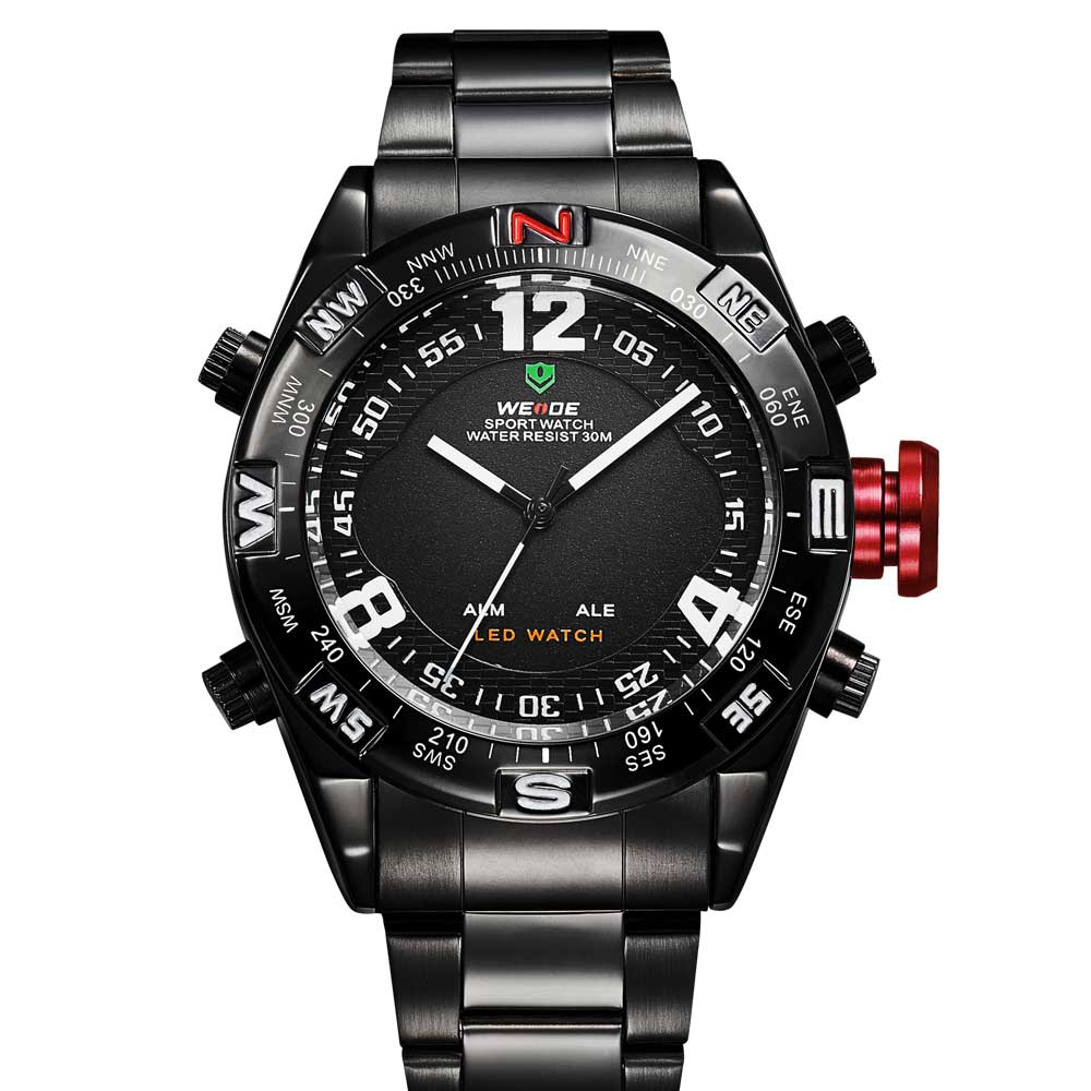 Ceas WEiDE Barbatesc Quartz Sport Alb, PN999424AB, curea din metal (zale), afisaj Hibrid