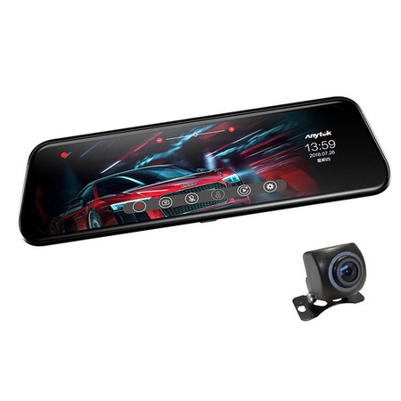 Видеорегистратор Anytek T12 +, две камери, тип огледало, 9,66-инчов сензорен дисплей, нощно виждане, Dash Cam, двоен обектив