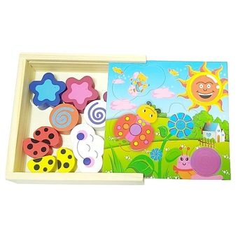 Joc educativ - Puzzle din lemn cu 12 piese inserabile, Wooden Toys Joc educativ - Puzzle din lemn cu 12 piese inserabile, Wooden Toys