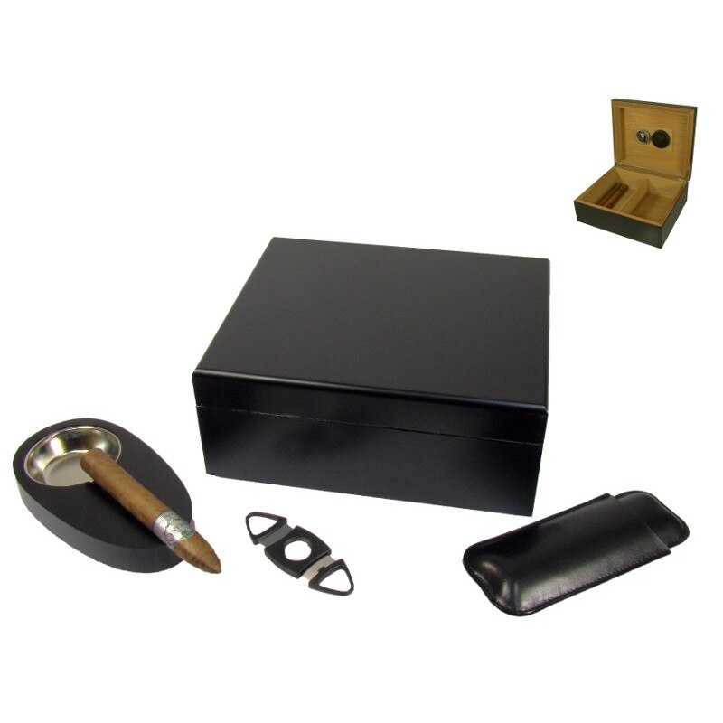 Set Humidor, Scrumiera, Cutter, Etui, Angelo, Negru