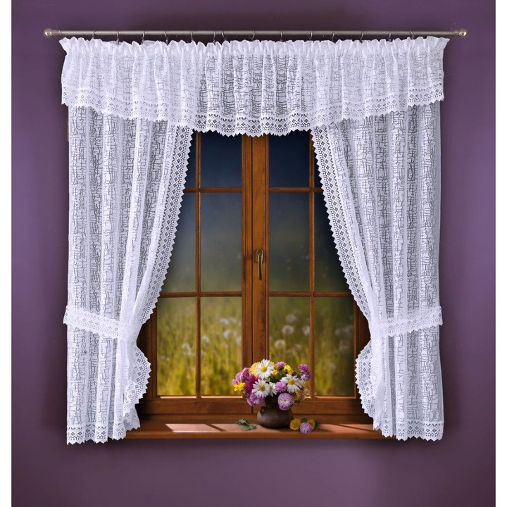 Set Perdele Wenus X555 95X170x2 + 300x45 cm 100% Poliester alb