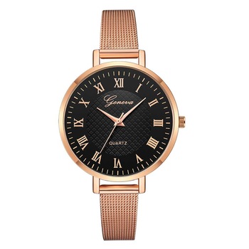 Ceas Geneva Dama Quartz Casual Elegant Rosegold-negru, PN999300RNU, curea din metal (mesh), afisaj Analog Ceas Geneva Dama Quartz Casual Elegant Rosegold-negru, PN999300RNU, curea din metal (mesh), afisaj Analog