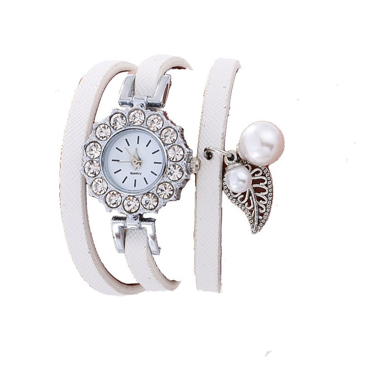 Ceas Duoya Dama Quartz Casual Elegant Alb, PN999291AB, curea din piele, afisaj Analog