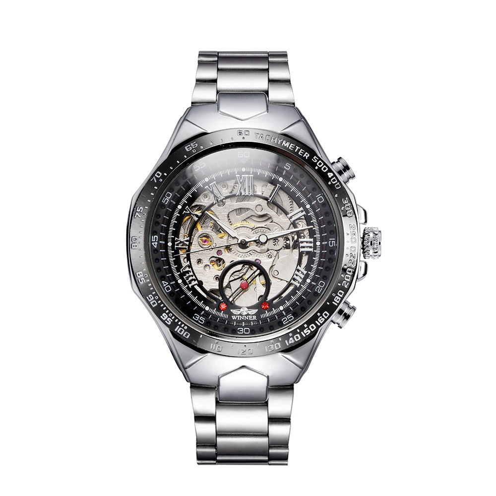 Ceas Winner Barbatesc Automatic Casual Elegant Silver, PN999231SR, curea din metal (zale), afisaj Analog