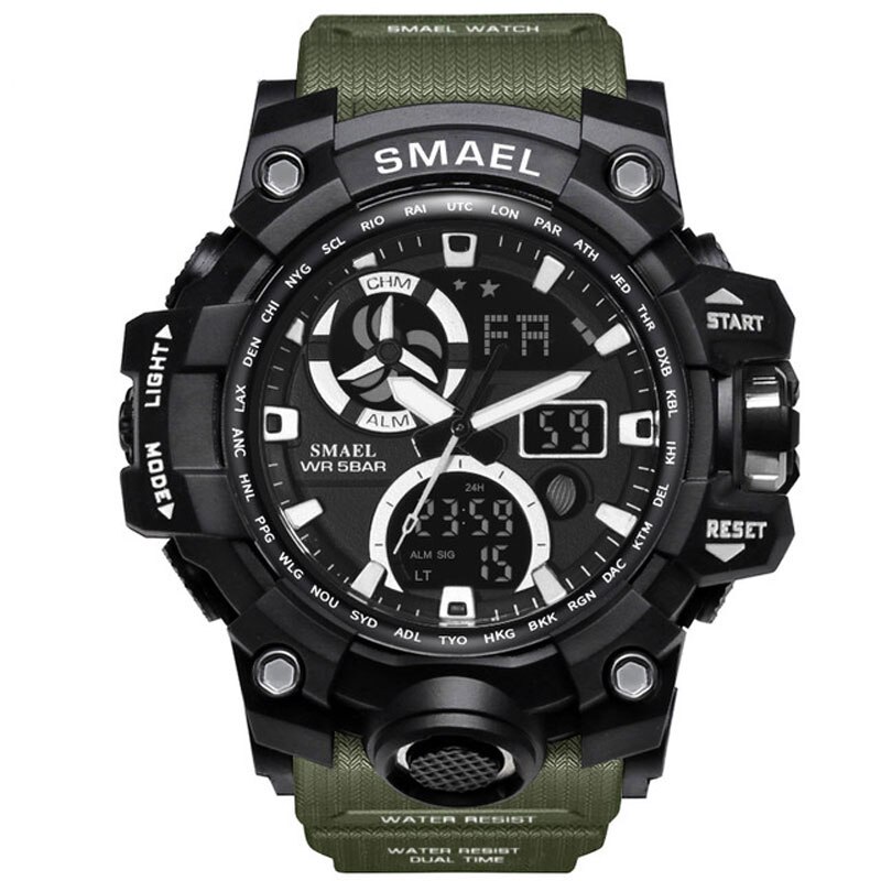 Ceas SMAEL Barbatesc Quartz Casual Elegant Verde, PN999451VE, curea din silicon, afisaj Hibrid