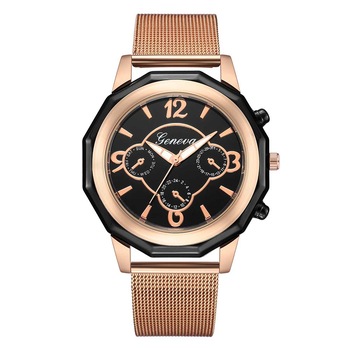 Ceas Geneva Unisex Quartz Casual Elegant Rosegold-negru, PN999434RNU, curea din metal (mesh), afisaj Analog Ceas Geneva Unisex Quartz Casual Elegant Rosegold-negru, PN999434RNU, curea din metal (mesh), afisaj Analog