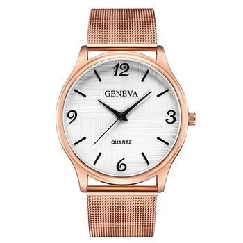 Ceas Geneva Unisex Quartz Casual Elegant Rosegold-alb, PN999428RAB, curea din metal (mesh), afisaj Analog Ceas Geneva Unisex Quartz Casual Elegant Rosegold-alb, PN999428RAB, curea din metal (mesh), afisaj Analog