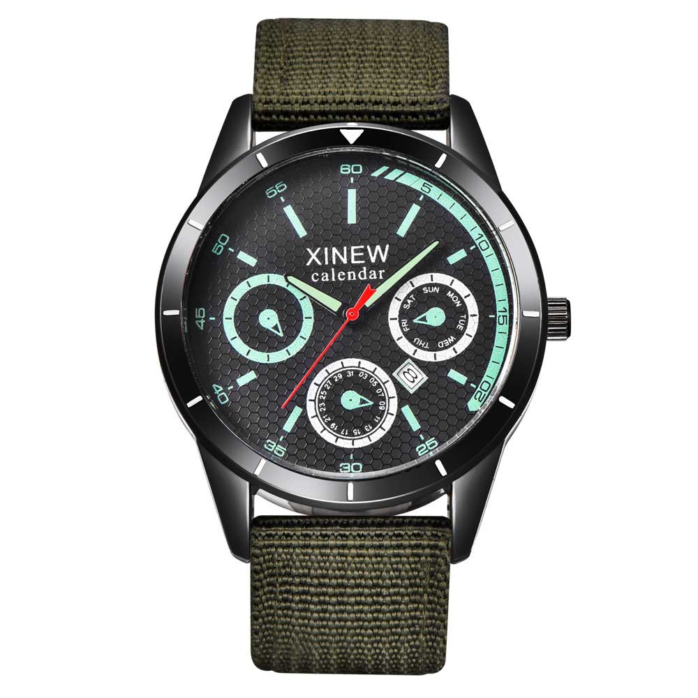 Ceas XINEW Barbatesc Quartz Casual Elegant Verde, PN999465VE, curea din textil, afisaj Analog
