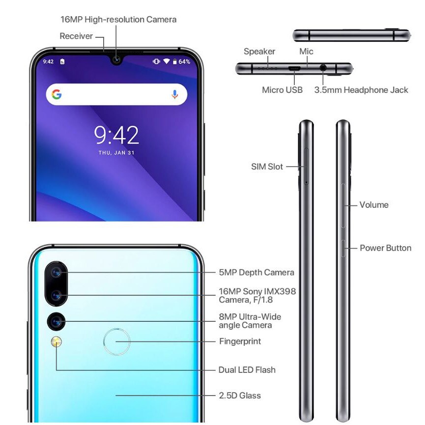 Telefon mobil Umidigi A5 PRO, Android 9.0, 4150 mAh, RAM 4GB, ROM