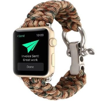 Curea pentru Apple Watch 44 mm iUni Elastic Paracord Rugged Nylon Rope, Brown