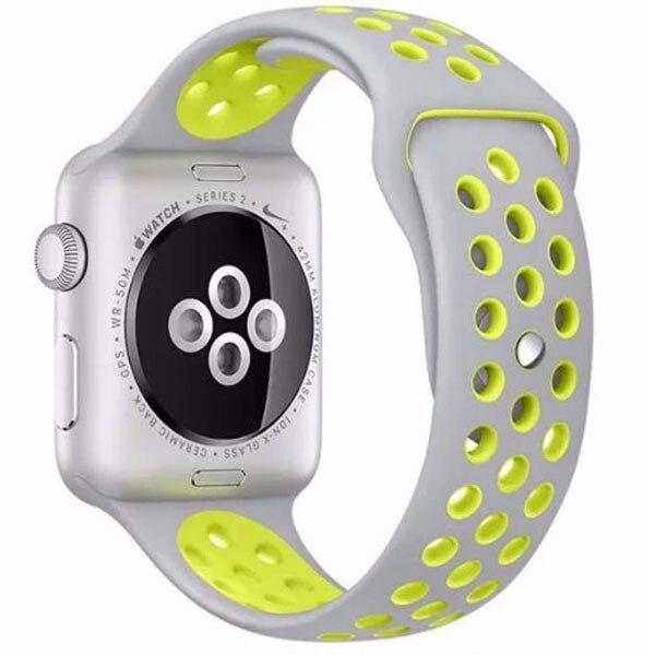 Curea iUni compatibila cu Apple Watch 1/2/3/4/5/6, 44mm, Silicon Sport, Argintiu/Galben