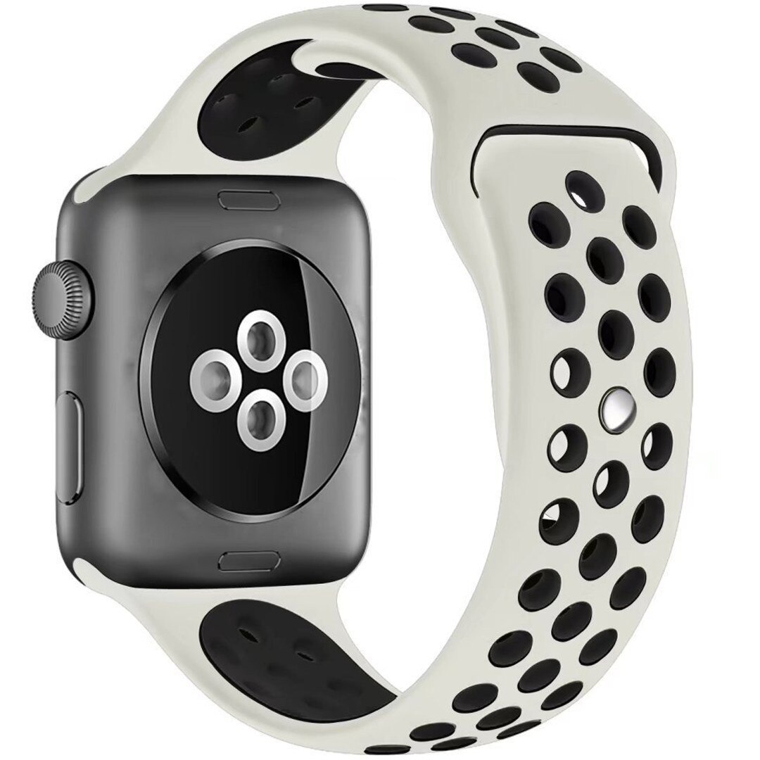 Curea iUni compatibila cu Apple Watch 1/2/3/4/5/6, 40mm, Silicon Sport, Crem/Negru