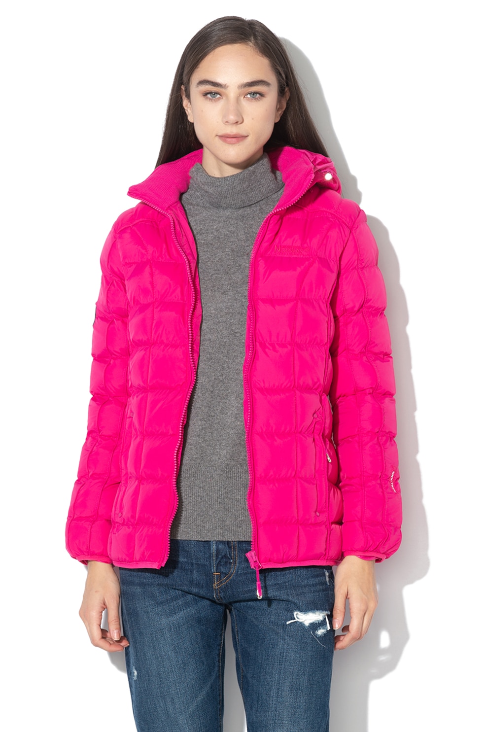 Geographical Norway, Geaca din material respirabil, cu vatelina si gluga detasabila Babette, Fucsia