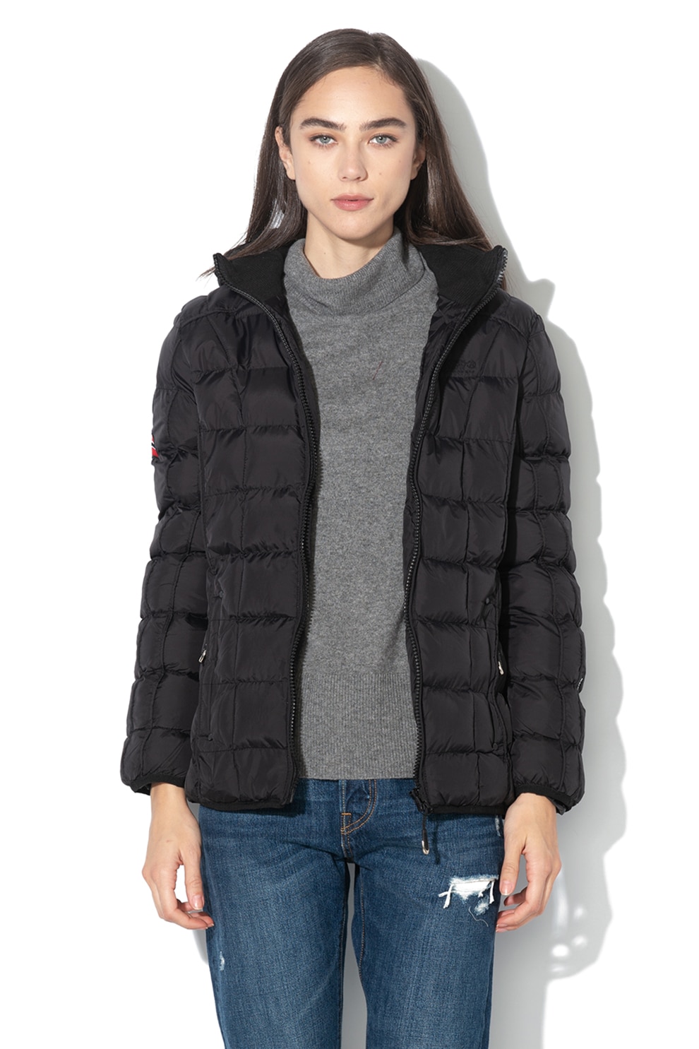 Geographical Norway, Geaca din material respirabil, cu vatelina si gluga detasabila Babette, Negru