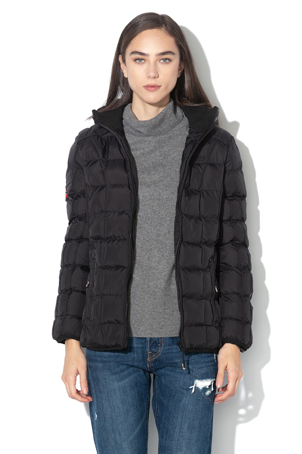 Geographical Norway, Geaca din material respirabil, cu vatelina si gluga detasabila Babette, Negru