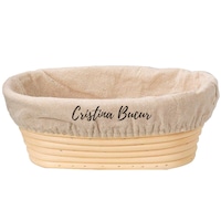 Cos de Paine Banneton din Rattan pentru Dospire Aluat, Foietaj Produse Fainoase si Paine cu Maia, cu Husa Bumbac, Cristina-Bucur, Oval